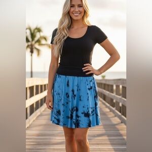 Raya Sun Black and Blue Tie-Dye Mini Skirt